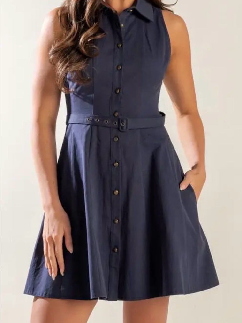 & Other Stories Sleeveless Navy Button-Front Belted Mini Dress